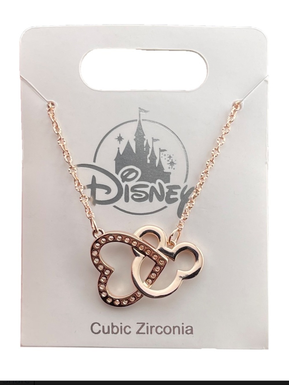 Disney Parks Mickey Mouse Heart Rose Gold Toned Cubic Zirconia Necklace - NWT